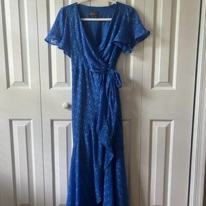 Anthropologie Blue Ruffle Wrap Dress Size xxs